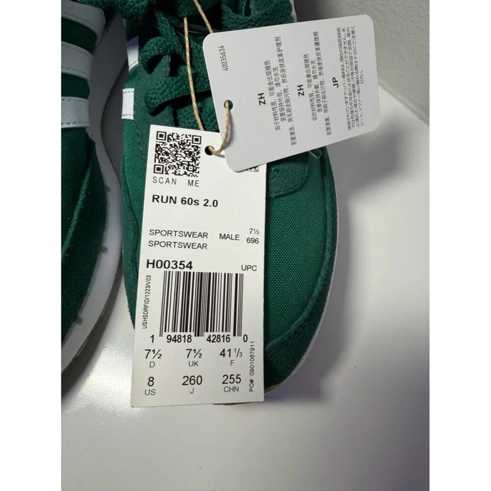 Adidas Run 60s 2.0 Green and White Classic Trainer